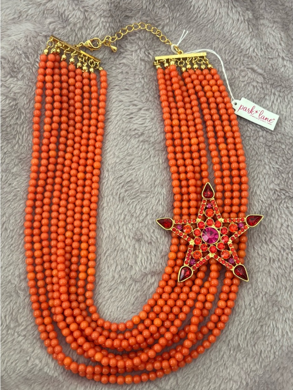 Park Lane Orange Multi-Strand Beaded Necklace with Jeweled Star Accent